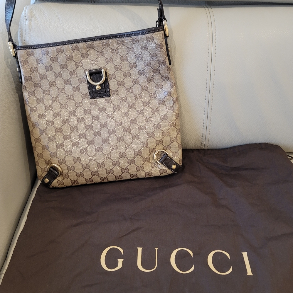 Gucci monogram crossbody crystal canvas and leather  bag